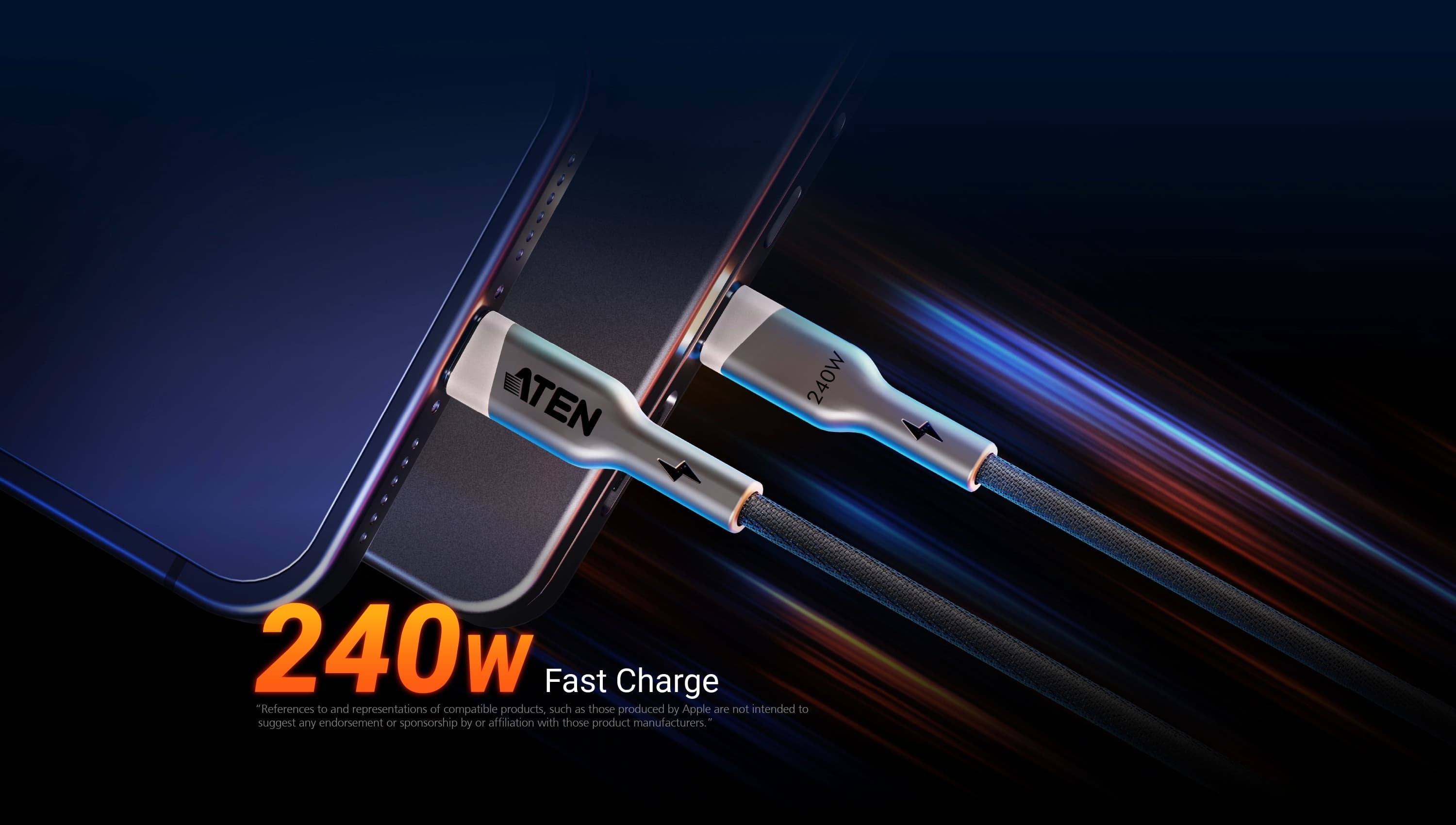 2m 240W USB-C to USB-C Braided Charging Cable — изглед 2