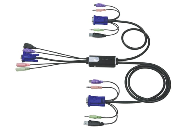 2-Port PS/2 USB VGA/Audio Cable KVM Switch with Remote Port Selector