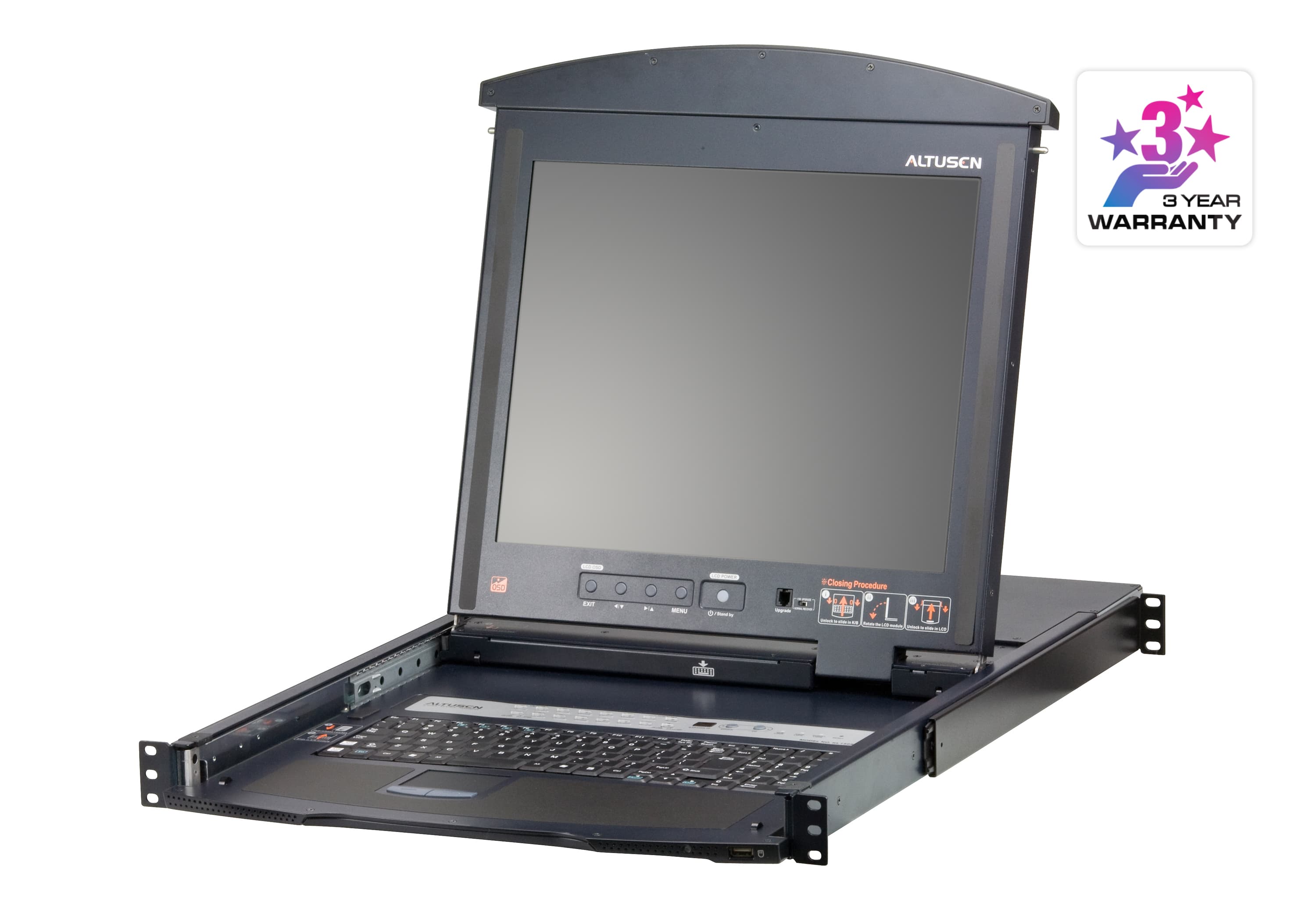 16-Port Multi-Interface Cat 5 Dual Rail LCD KVM Switch — изглед 2