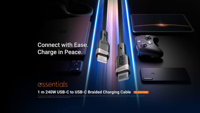 1m 240W USB-C to USB-C Braided Charging Cable