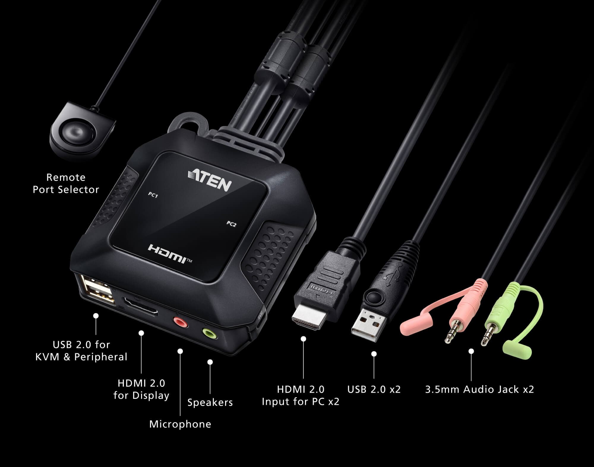 2-Port USB 4K HDMI Cable KVM Switch with Remote Port Selector — изглед 5