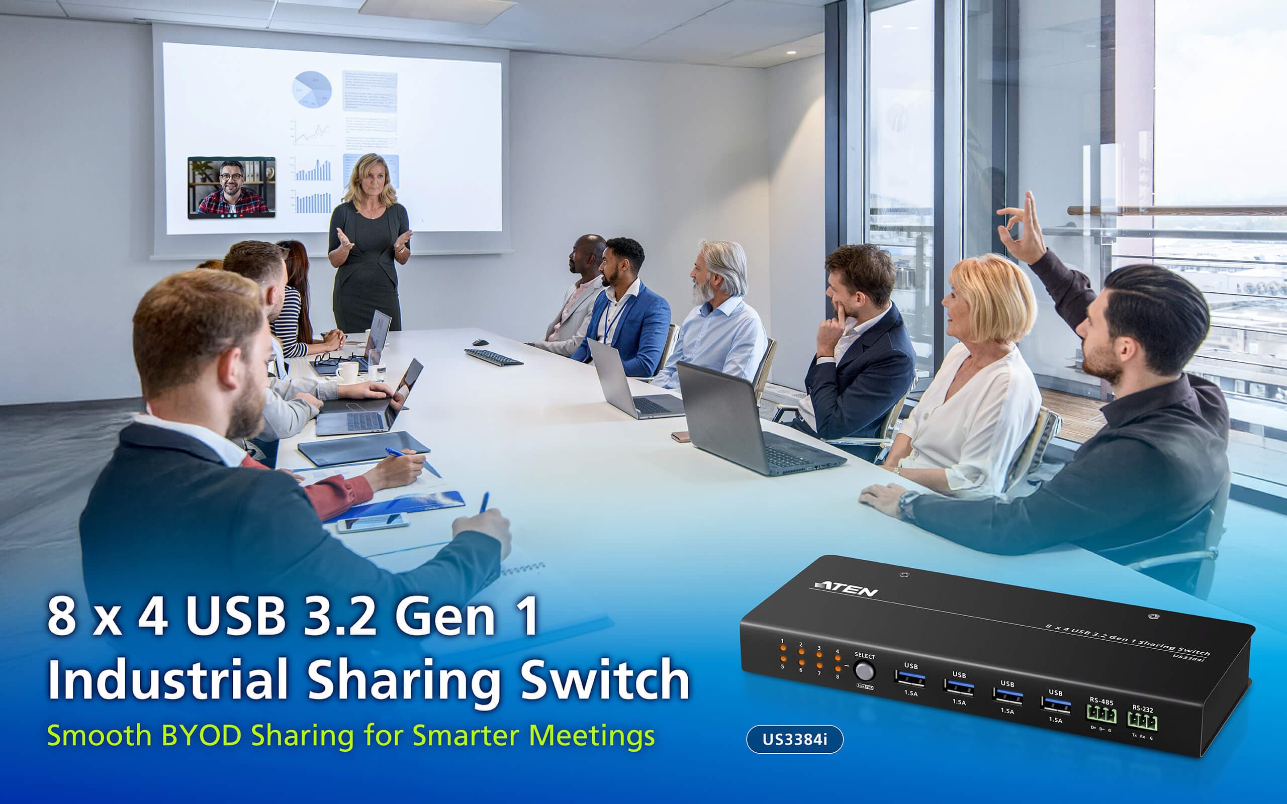 8 x 4 USB 3.2 Gen 1 Industrial Sharing Switch — изглед 4