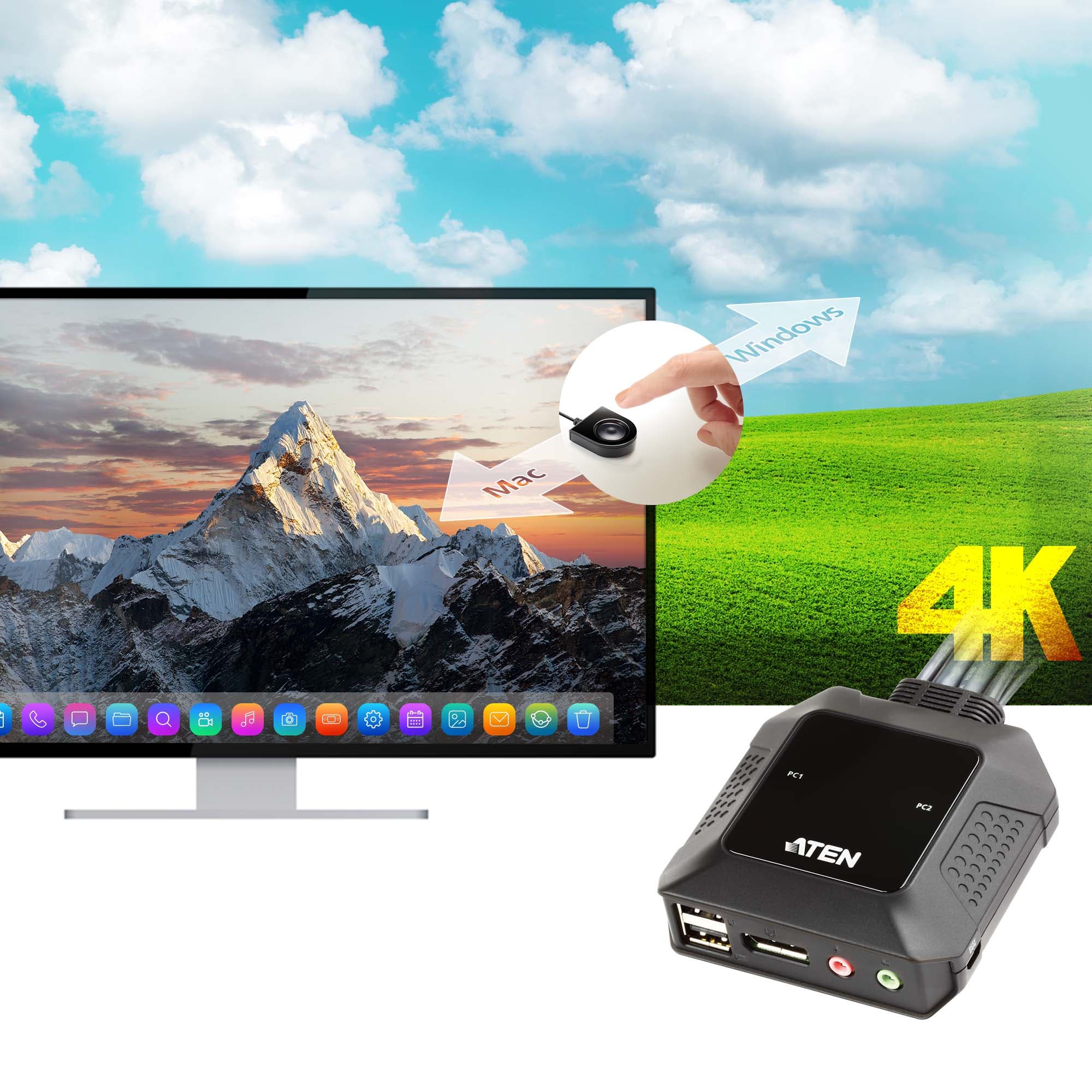 2-Port USB DisplayPort Cable KVM Switch with Remote Port Selector — изглед 7