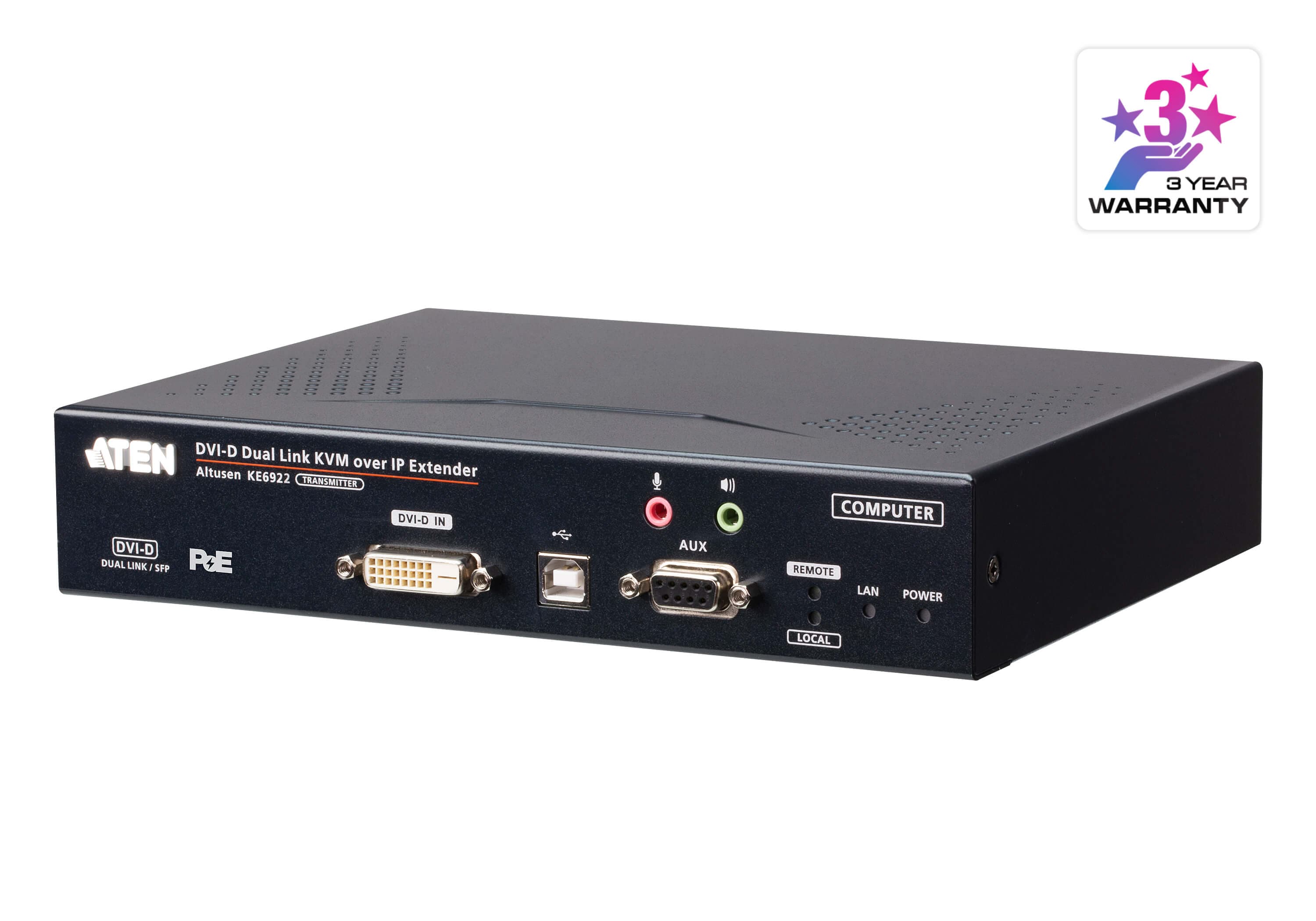 2K DVI-D Dual-Link KVM over IP Transmitter with Dual SFP & PoE — изглед 3